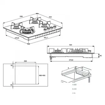 Plita incorporabila Beko HIAW64225SB, Gaz, 4 arzatoare, Gratar de fonta, Negru