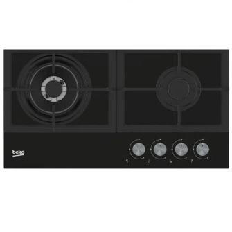 Plita incorporabila Beko HILW64225S, Gaz, 4 Arzatoare, Arzator Wok, 60 cm, Sticla neagra