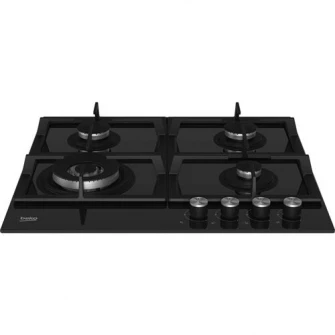 Plita incorporabila Beko HILW64225S, Gaz, 4 Arzatoare, Arzator Wok, 60 cm, Sticla neagra