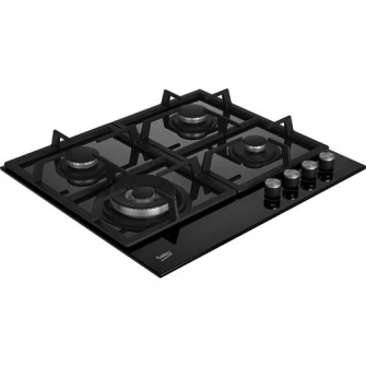 Plita incorporabila Beko HILW64225S, Gaz, 4 Arzatoare, Arzator Wok, 60 cm, Sticla neagra