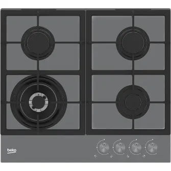 Plita incorporabila Beko HILW64225SZG, Gaz, 4 Arzatoare, Arzator Wok, 60 cm, Gri Zara