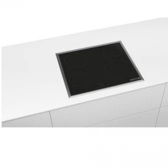 Plita incorporabila Bosch PKE645BB2E, Vitroceramica, 4 zone de gatit, TouchSelect, ReStart, Temporizator, HighSpeed, 60cm, Negru