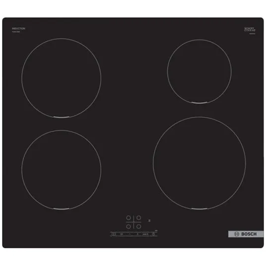 Plita incorporabila Bosch PUE611BB5E, Inductie, 4 zone de gatit, TouchSelect, PowerBoost, ReStart, Temporizator, 60 cm, Negru
