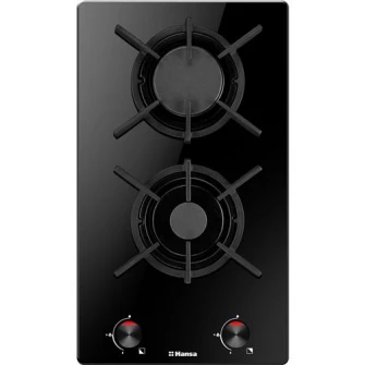 Plita incorporabila Hansa BHKS330500, 2 Arzatoare, Gaz, Gratar fonta, Aprindere electrica, Sticla neagra