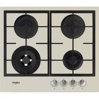 Plita incorporabila Whirlpool GOFL629S, Gaz, 4 arzatoare, MultiStep, Gratar fonta, 60 cm, Sticla argintie