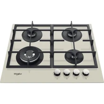 Plita incorporabila Whirlpool GOFL629S, Gaz, 4 arzatoare, MultiStep, Gratar fonta, 60 cm, Sticla argintie