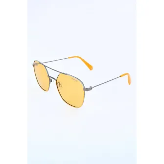 Polaroid, Ochelari de soare aviator unisex cu lentile polarizate, Galben, Argintiu, 56-18-145