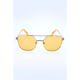 Polaroid, Ochelari de soare aviator unisex cu lentile polarizate, Galben, Argintiu, 56-18-145