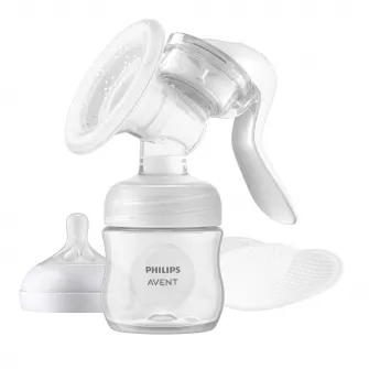 Pompa de san manuala pentru hranire naturala Philips Avent SCF430/10, Tehnologie Natural Motion pentru un debit rapid de lapte, marime standard, biberon 0+ luni de 125 ml