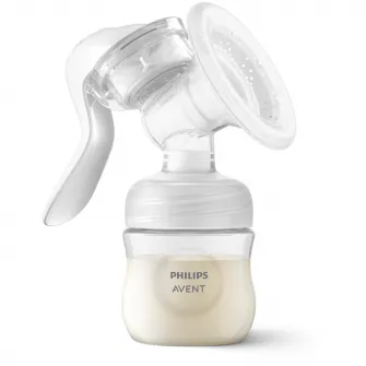 Pompa de san manuala pentru hranire naturala Philips Avent SCF430/10, Tehnologie Natural Motion pentru un debit rapid de lapte, marime standard, biberon 0+ luni de 125 ml