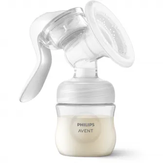 Pompa de san manuala Philips Avent SCF430/20, Tehnologie Natural Motion pentru un debit rapid de lapte, biberon 0+ luni de 125 ml, tampoane de san
