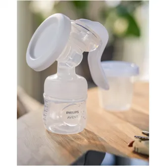 Pompa de san manuala Philips Avent SCF430/20, Tehnologie Natural Motion pentru un debit rapid de lapte, biberon 0+ luni de 125 ml, tampoane de san