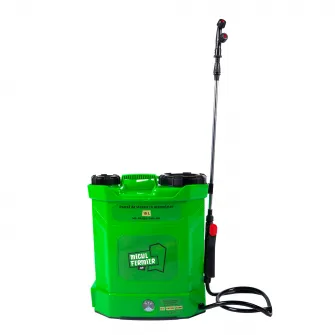 Pompa de stropit cu presiune pe acumulator Micul Fermier MF-PA1003-S001-G01, 12 V 8.0 Ah, rezervor tip rucsac 10 L, debit 2.9 l/min, presiune maxim 5.5 bar, lance telescopica otel 45 - 77 cm, include: incarcator + acumulator 12 V 8.0 Ah