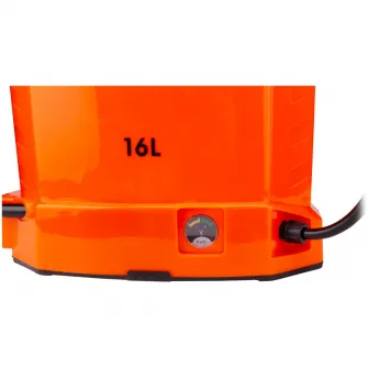 Pompa de stropit cu presiune pe acumulator si actionare manuala Evotools, rezervor tip rucsac 16 L, acumulator 12V 8 Ah, presiune maxim 3 bar, lance telescopica 52 - 99 cm, furtun flexibil 120 cm, 5 duze pentru stropire, utilizare manuala/automata