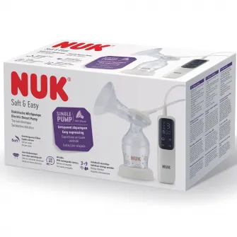 Pompa electrica de san NUK Soft & Easy cu baterie reincarcabila si cupe moi pentru san, biberon NUK Perfect Match 150 ml inclus, 1 bucata