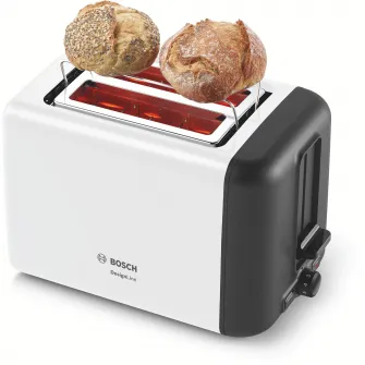 Prajitor de paine Bosch DesignLine TAT3P421, 2 felii, 970W, Alb/ gri