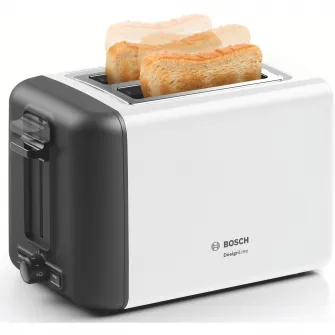 Prajitor de paine Bosch DesignLine TAT3P421, 2 felii, 970W, Alb/ gri