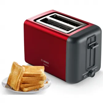 Prajitor de paine Bosch DesignLine TAT3P424, 970 W, 2 felii, Rosu