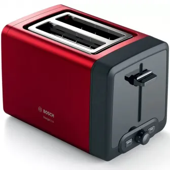 Prajitor de paine Bosch DesignLine TAT4P424, 970W, 2 felii de paine, Rosu