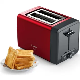 Prajitor de paine Bosch DesignLine TAT4P424, 970W, 2 felii de paine, Rosu