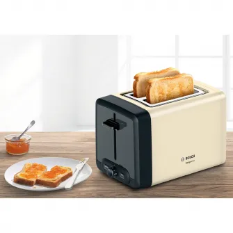Prajitor de paine BOSCH DesignLine TAT4P427, 2 felii, 970W, Negru/ bej