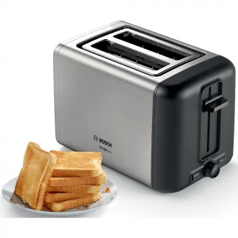 Prajitor de paine Bosch TAT3P420, 970 W, 2 felii, Argintiu/Negru
