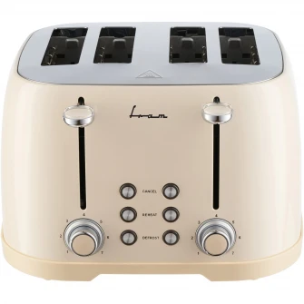 Prajitor de paine FRAM FTP-800BK, 1600W, 4 felii, 6 nivele de rumenire, tavita detasabila pentru firimituri, Crem