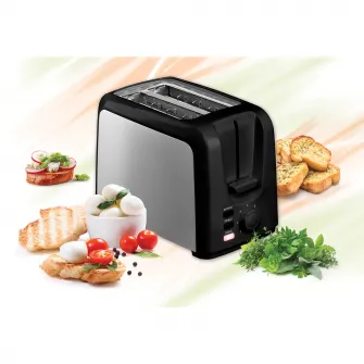 Prajitor de paine Heinner HTP-700BKSS, 750 W, 7 nivele de rumenire, 3 functii, Negru/Inox