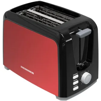 Тостер Heinner Tasty 700BKRD HTP-700BKRD, 2 ломтика, 7 уровней подрумянивания, функции: размораживание, разогрев, самоцентрирование ломтиков хлеба, съемный поддон для крошек, место для хранения кабеля, украшения из нержавеющей стали, 750 Вт, черный/красны