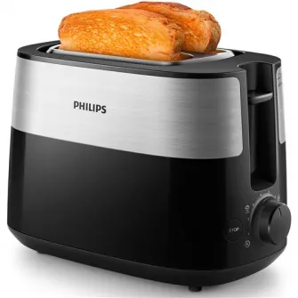 Prajitor de paine Philips HD2516/90, 830 W, 2 felii, fante variabile, functie dezghetare si incalzire, grilaj incalzire integrat, 8 trepte, negru/argintiu