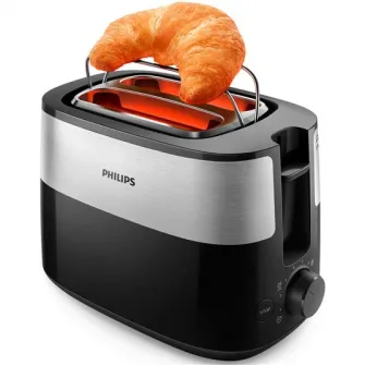 Prajitor de paine Philips HD2516/90, 830 W, 2 felii, fante variabile, functie dezghetare si incalzire, grilaj incalzire integrat, 8 trepte, negru/argintiu