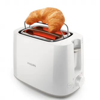 Prajitor de paine Philips HD2581/00, 750 W, 2 felii, 8 setari rumenire, Grill, Functie reincalzire si dezghetare, Alb