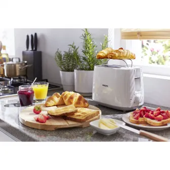 Prajitor de paine Philips HD2581/00, 750 W, 2 felii, 8 setari rumenire, Grill, Functie reincalzire si dezghetare, Alb