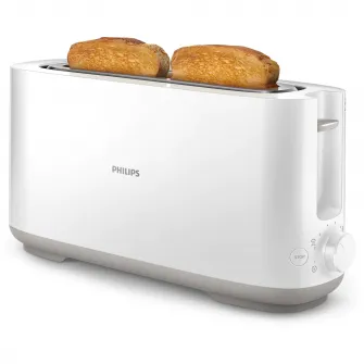 Prajitor de paine Philips HD2590/00, Plastic, Fanta lunga, incalzitor de chifle, Alb