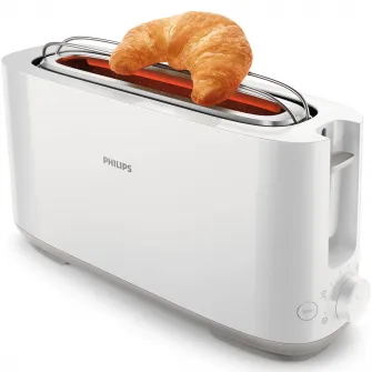 Prajitor de paine Philips HD2590/00, Plastic, Fanta lunga, incalzitor de chifle, Alb