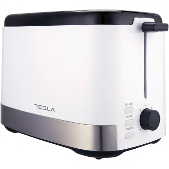 Prajitor de paine Tesla TS300BWX, 800W, 2 felii, grad de rumenire reglabil 7 niveluri, tavita pentru firmituri detasabila, functie Dezghetare, functie Reincalzire, alb