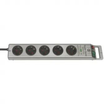 Prelungitor Brennenstuhl Solid, 5 prize, impamantare, switch, 3680W, 2.5m, argintiu