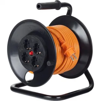 Prelungitor cu tambur Bachmann 4 prize Schuko, cordon HO5VV-F 3G1.5, 50m, Orange