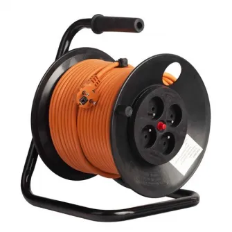 Prelungitor cu tambur Bachmann 4 prize Schuko, cordon HO5VV-F 3G1.5, 50m, Orange