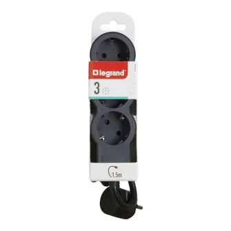 Prelungitor Legrand Revolution L694550, 3 prize, sectiune cablu 3x1.5mm, cordon 1.5m, Negru/Gri