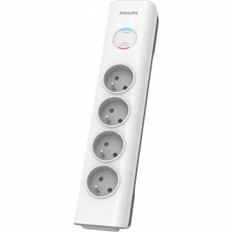 Prelungitor Philips SPN7040WA/58, 4 prize cu protectie supratensiune, 16A, 2m, Alb