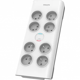 Prelungitor Philips SPN7080WA/58, 8 prize cu protectie supratensiune, 16 A, 2m, Alb
