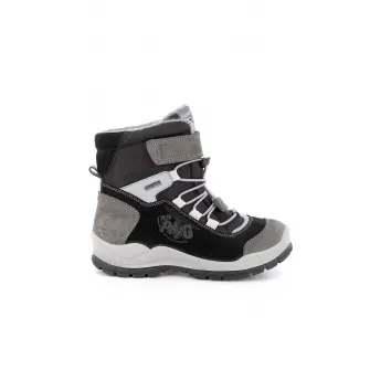 Primigi, Cizme cu garnituri de piele intoarsa si velcro, Negru, Gri inchis, 29 EU