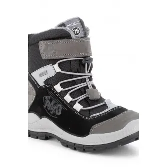 Primigi, Cizme cu garnituri de piele intoarsa si velcro, Negru, Gri inchis, 29 EU