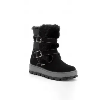 Primigi, Cizme mid-calf de piele intoarsa cu garnituri de blana sintetica, Negru, 28 EU
