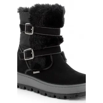 Primigi, Cizme mid-calf de piele intoarsa cu garnituri de blana sintetica, Negru, 28 EU