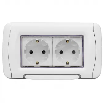 Priza dubla baie cu protectie Gewiss 4M, pentru doza 4M, 16A, IP55, plastic, Alb
