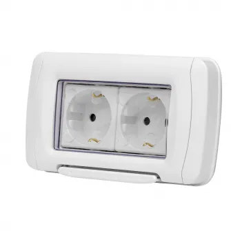 Priza dubla baie cu protectie Gewiss 4M, pentru doza 4M, 16A, IP55, plastic, Alb
