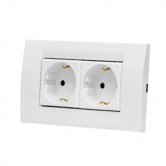 Priza dubla Gewiss 4M, pentru doza 4M, 16A, plastic, Alb