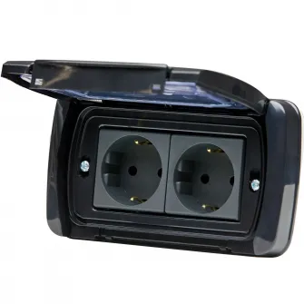 Priza dubla pentru baie Gewiss, cu protectie, pentru doza 4M, Negru